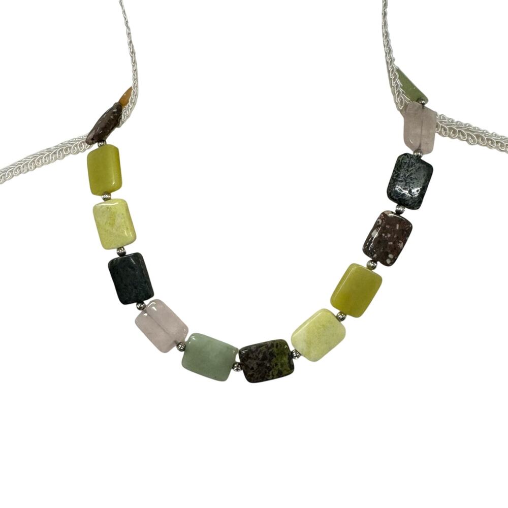 Handmade Colorful Stone Necklace Short Beaded Jewelry Womens Casual Green Pink